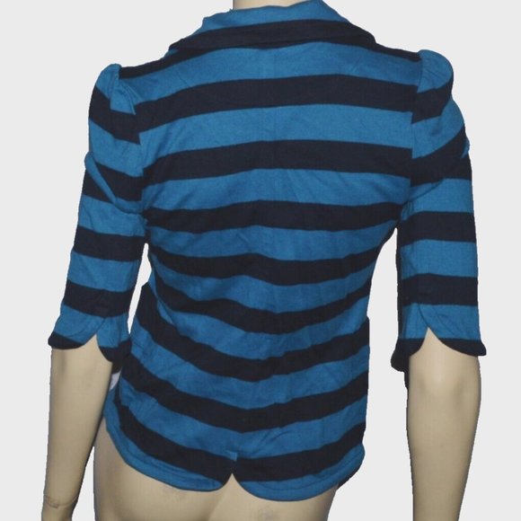 JUICY COUTURE Y2K 2000 SZ S SMALL BLUE STRIPED 3/4 SLEEVE MONOGRAM BLAZER JACKET - Picture 3 of 5